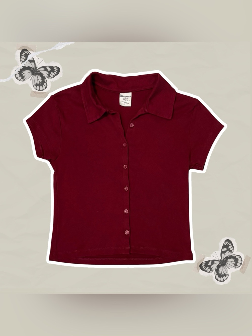 No Boundaries Women's Size Small Burgundy Button-Front Polo Top